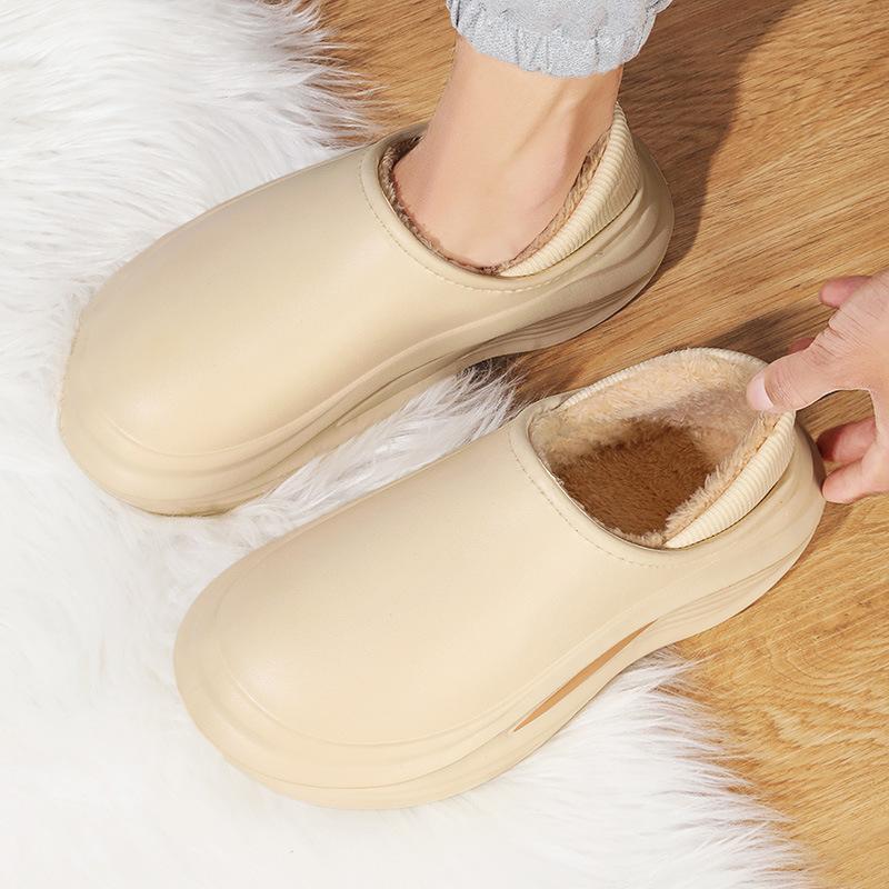 Winter new cotton slippers indoor home velvet thermal shoes waterproof couple non-slip thick-soled fluffy slippers