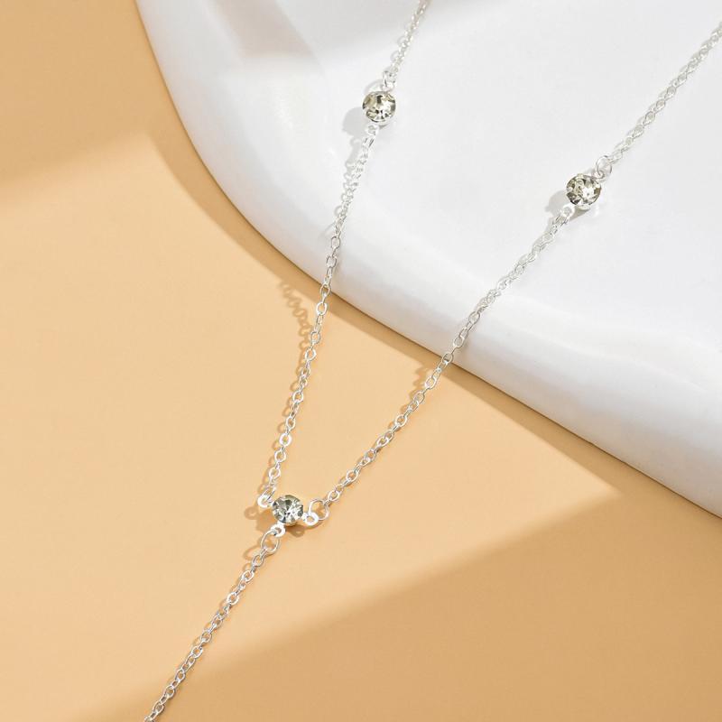 Luxury Stainless Steel Rhinestone Y Shape Necklaces for Women Temperament Fine Chain Long Necklaces Fashion Party Jewlery Gifts