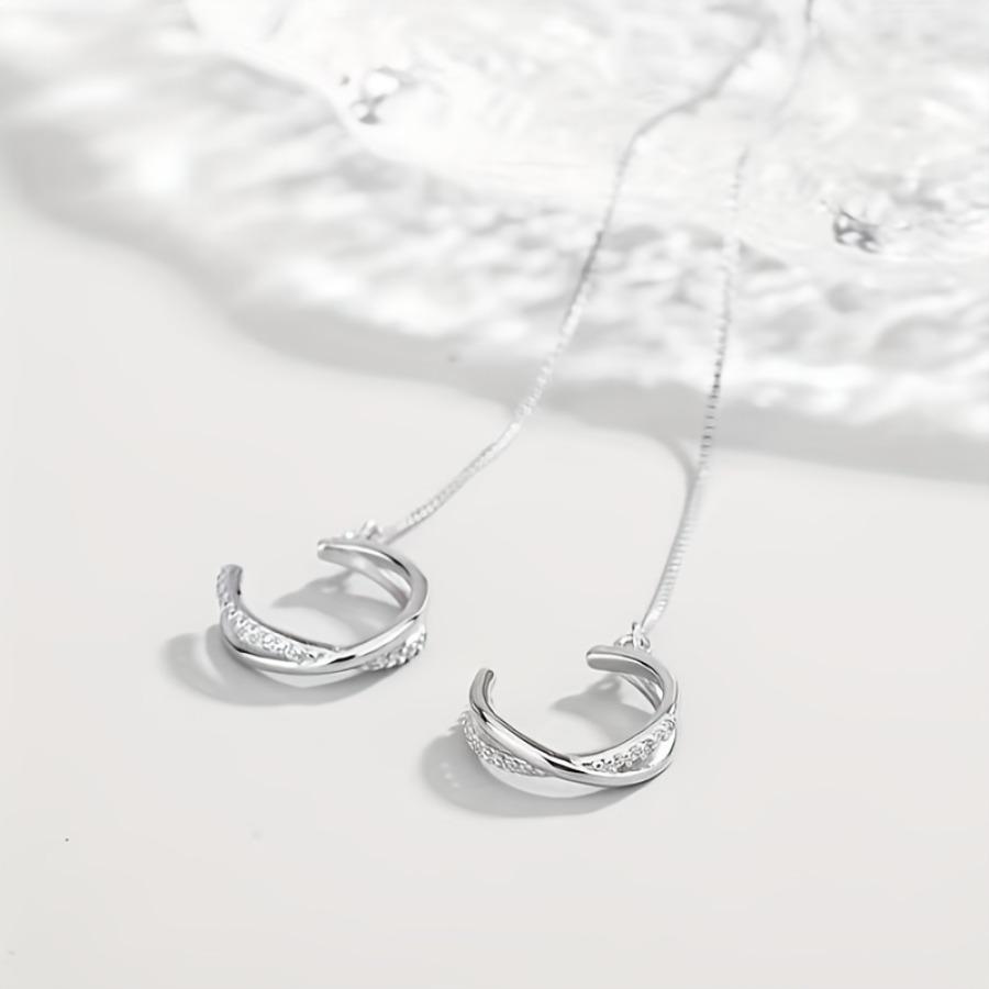 2pcs Set Women's Fashion Pendant Earrings, Long Tassel Lightweight Drop Earrings, Inlaid with Synthetic Synthetic Zirconia