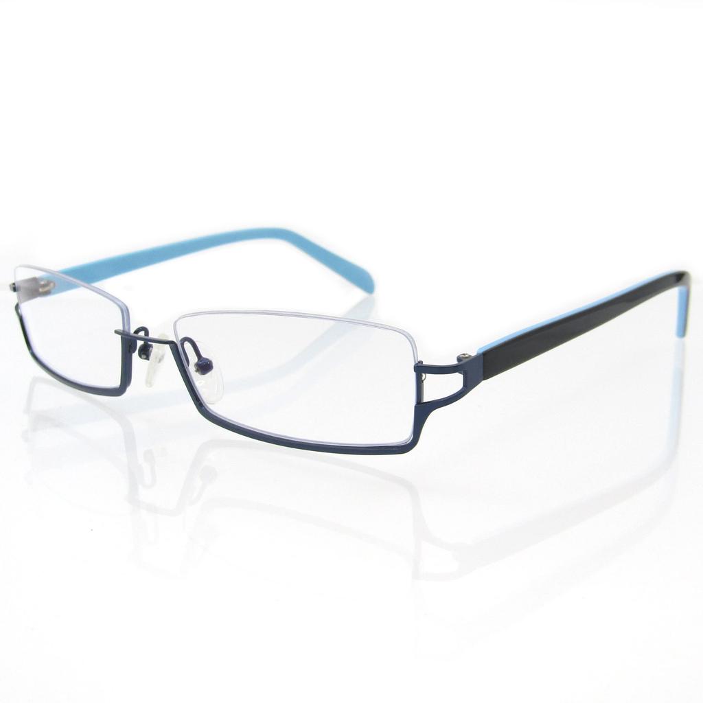 KKD Square Under-Rim Fashion Eyeglasses, Reverse Nylon Frame, Unisex, UV and Blue Light Protection, 6698 (Navy/Light Blue)