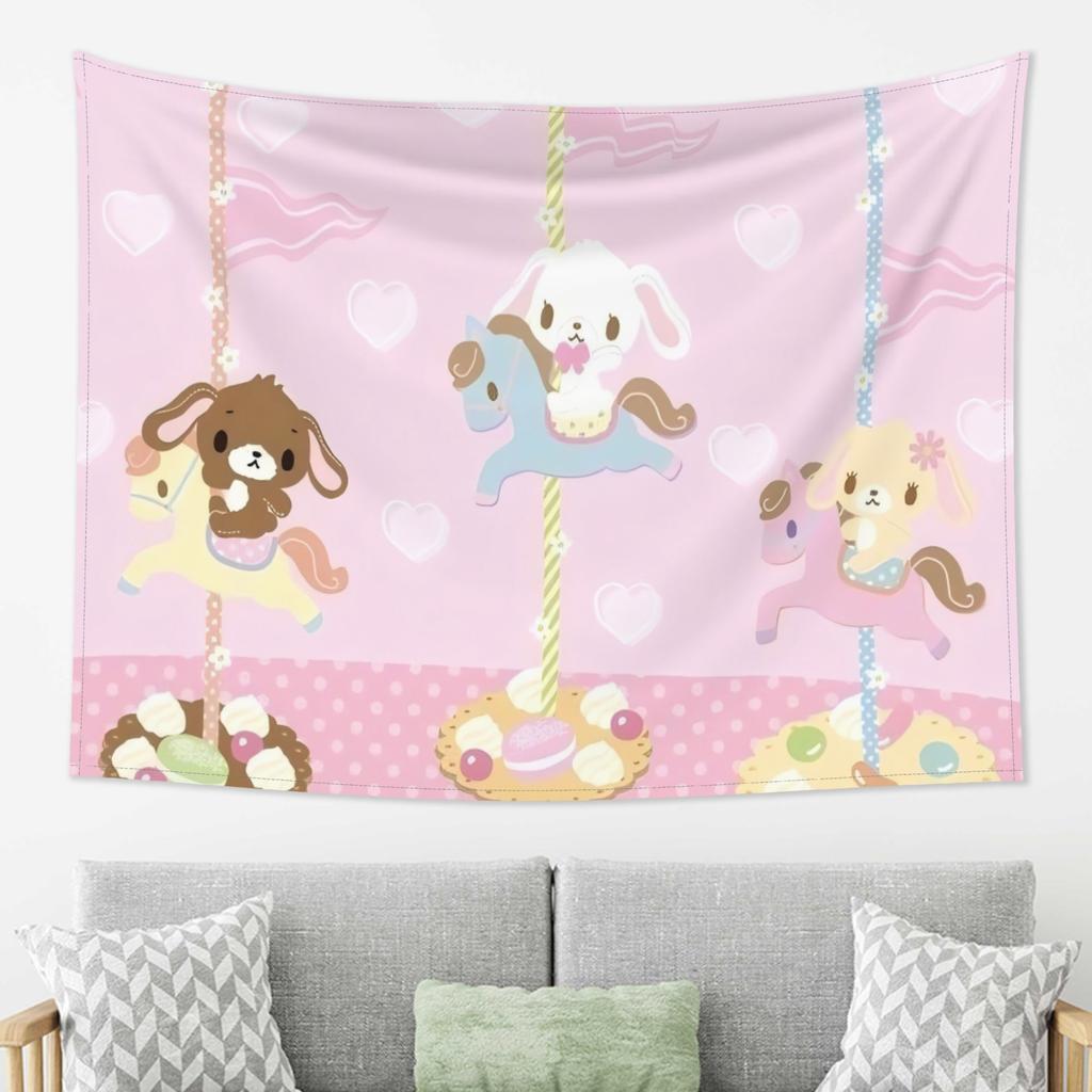 1 Sanrio Carousel Flannel Tapestry 2D Single Print Cute Home Decor Accessory Sweet Functional CartoonThemed Attractive Durable