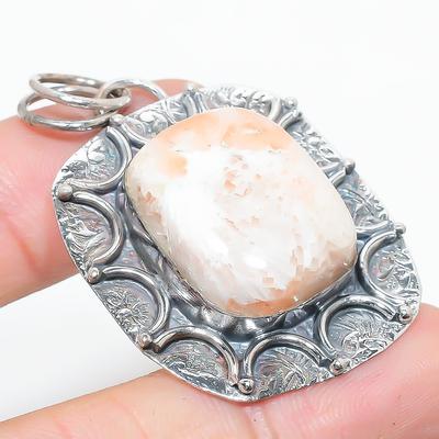 Natürlicher Scolecit Edelstein Handgefertigter 925er Sterling Silber Anhänger 2,01" s2F69