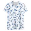 Women's Fashion Casual Short Sleeve Flower Print Round Neck Pullover Top Blouse