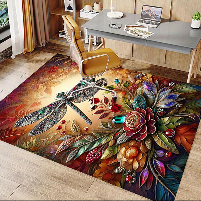 1PC Dragonfly Flowers Extra Large Non Slip Floor carpet, Office, family, bedroom Large Area Rug Indoor Rugs, Vibrant Colors