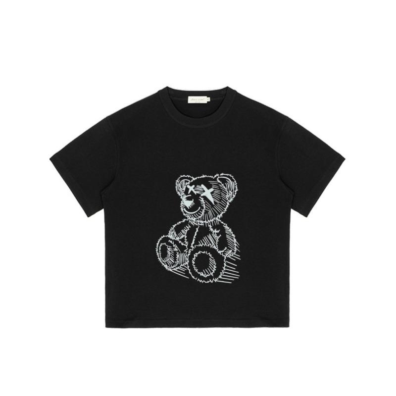 Black T Shirt with White Teddy Bear Print for Casual Wear