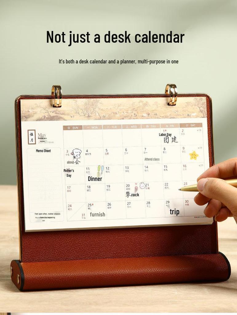 Personalized 2026 Leather Desk Calendar and Notepad Planner with Custom Logo