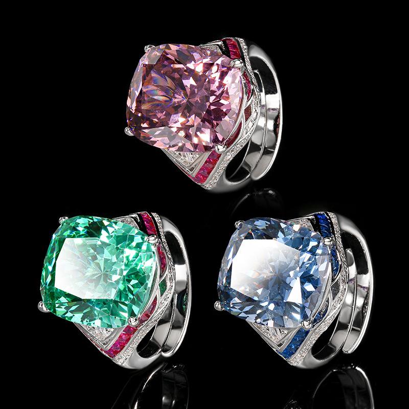 Jewelry Copper Bottom Gold-Plated Simulation Color Treasure Fat Rectangular Luxury Inlaid Texture Ring Female 14 * 16