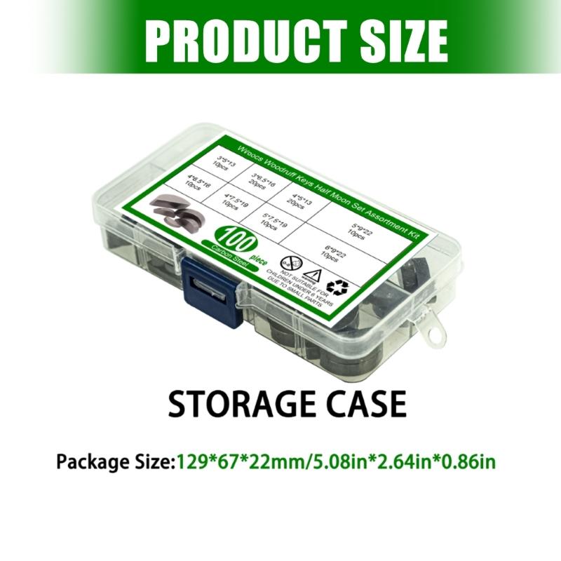 100Pcs Woodruff Key Assortment Kit Mechanical Industry Woodruff Key Half Moon Set Carbon Steel Shaft Drive Fasteners