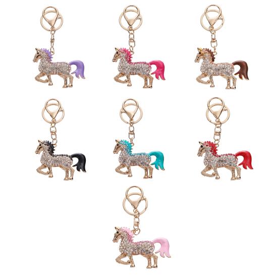 Keychain Pendant Chinese Style Rhinestones Inlaid 3D Chinese Zodiac Horse Design Key Chain Metal Charm Bags Keyring