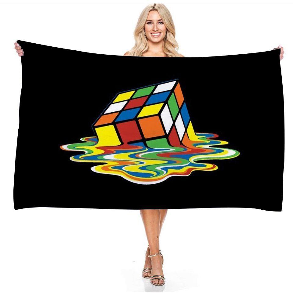 Water Digital Art Game Rubik's Cube Beach Towel Colorful Quick Dry Portable Soft Absorbent Multi-Purpose Towel Girls Women Kids