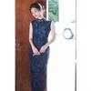 Soho dark green mesh printing summer long cheongsam women's 1011 summer new girls sleeveless young models