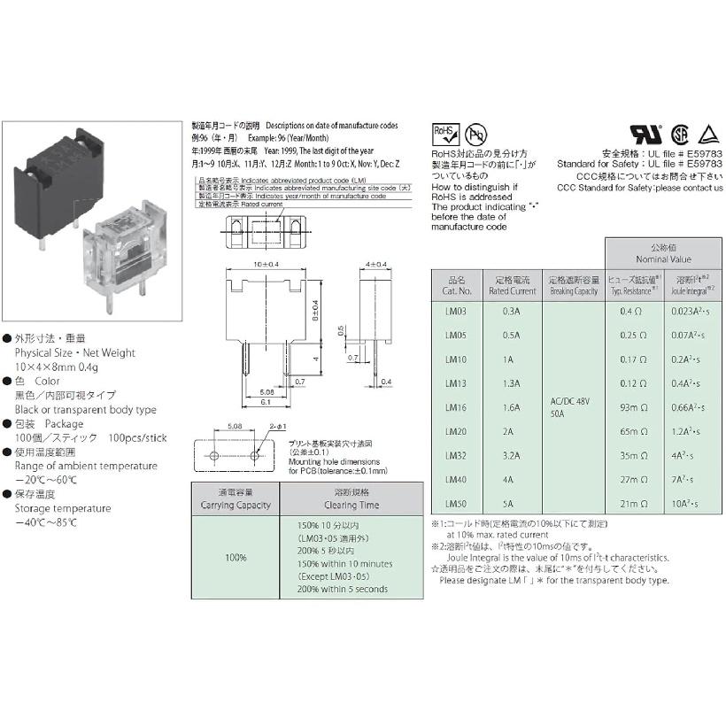 1Pcs LM05 LM10 LM16 LM20 LM32 LM50 500mA 0.5A 1A 1.6A 2A 3.2A 5A 48V Daito FANUC Micro Fuse Radial Normal Blow LM(LM10 1A,Black)