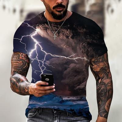 Yaz erkek Üst Büyük Boy T-Shirt Rahat Yıldırım Serin 3d Dijital Baskı T Shirt Erkek Kısa Kollu Tee