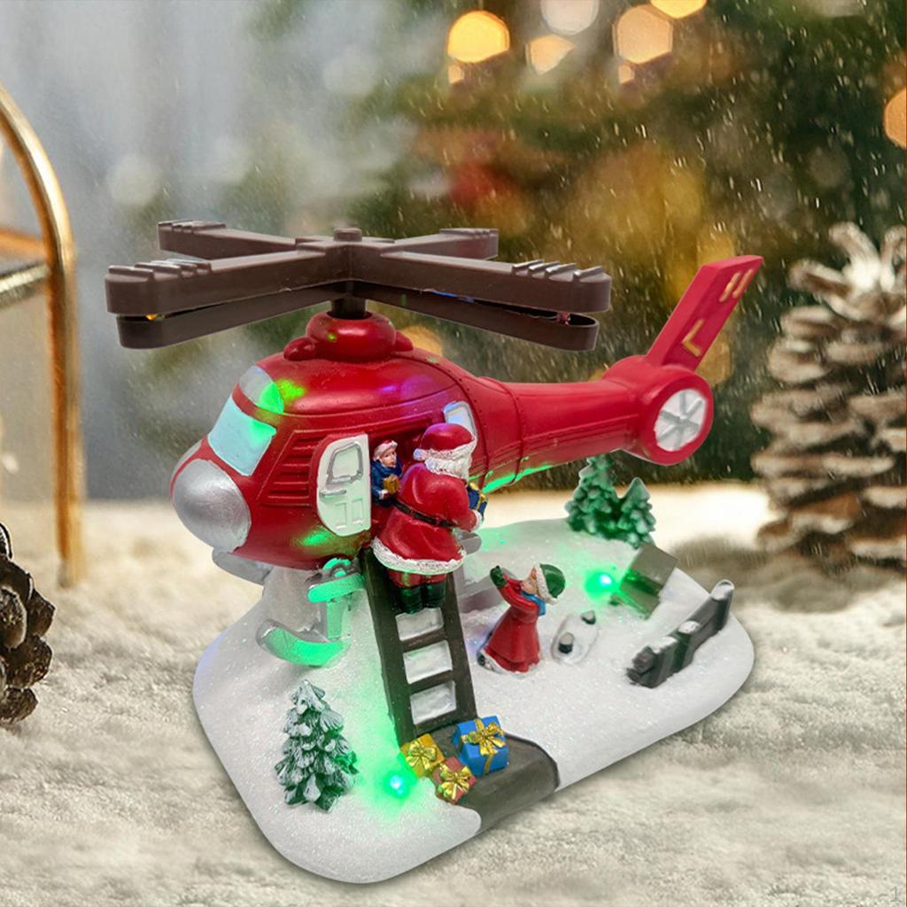 Christmas Music Box Helicopter Statue Home Decor for Kids Adults Santa Claus Figurine
