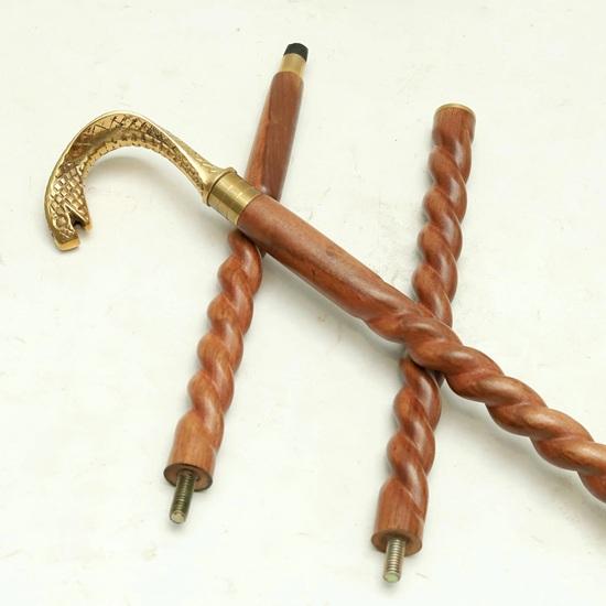 93.98 cm Serpent Handle Walking Stick Handmade Twisted Wood Cane with Brass Snake Head Custom Gift for Men and Women