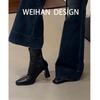 High Heel Square Head Skinny Boots Short Boots Women's Thick Heel Retro Martin Boots British Short Boots Single Boots