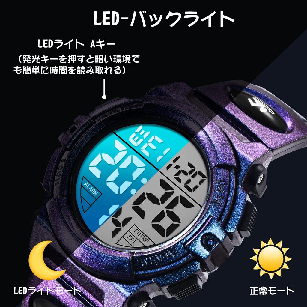 Kinder Sportuhr Digital Jungen Wasserdicht Wasserdicht bis 50° LED Schulanfang Geburtstagsgeschenk inkl. Bedienungsanleitung