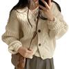 Autumn Simple Lazy Wind Bubble Sleeve Twist Pattern Loose Knitted Cardigan Sweater Jacket Women