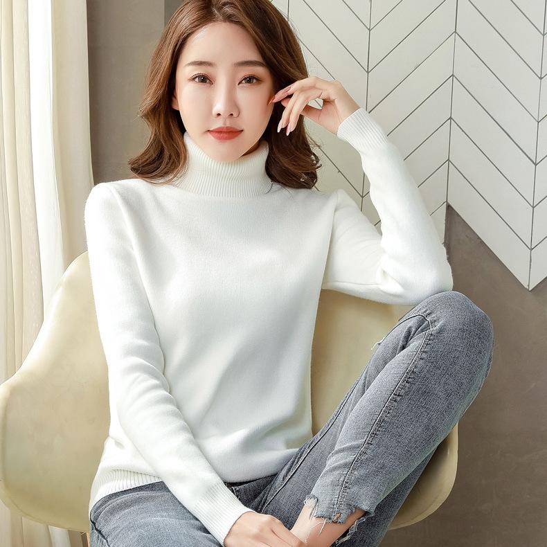 Rolák Zimní Svetr Dámský Elegantní Zesílený Sametová Podšívka Teplý Sueter Pletený Pulovr Slim Top Pletené Oblečení Svetr