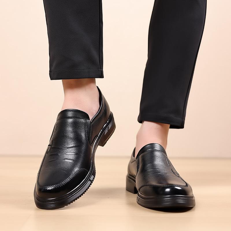 New First-layer Cowhide Men's Shoes Round Head Foot Business Casual Leather Shoes Men's Middle-aged and Elderly Father Single Shoes Men's Lightweight