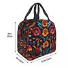 Mexican Embroidery Floral Insulated Lunch Bag for Women Children Leakproof Food Boxes Thermal Lunch Box Tote