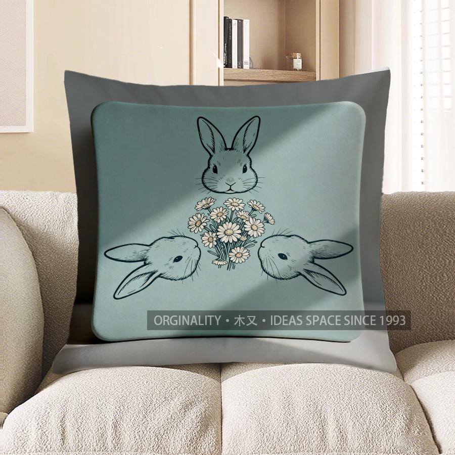 

2D Rabbits And Daisy Pattern Cushion Cover Pattern Cushion Cover Suitable For Sofa Bedroom Car Pillow Cover 40x40cm