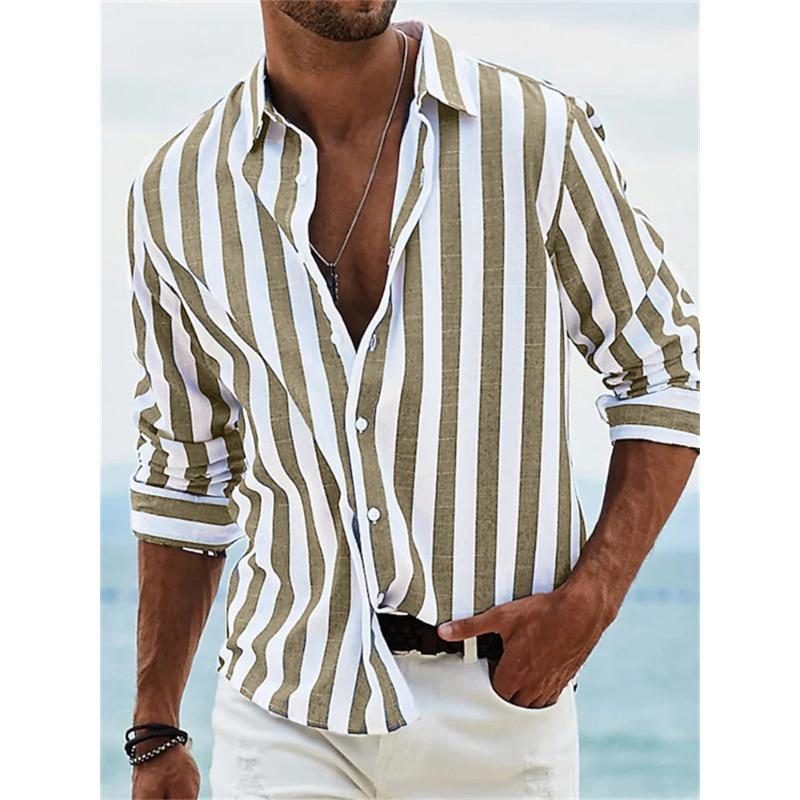 Men's Long Sleeve Shirt Striped Shirt Comfortable Casual Vacation Fashion Hawaiian Extra Large Size Men's Clothing XS-6XL