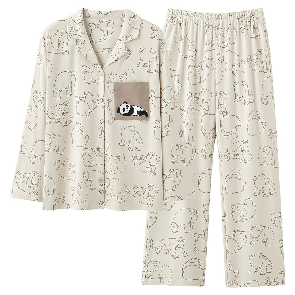 Pajamas Women's Pure Cotton Spring and Autumn 1011 New Women's Long-sleeved Pants Loungewear Korean Cotton Suit Can Be Worn Outside