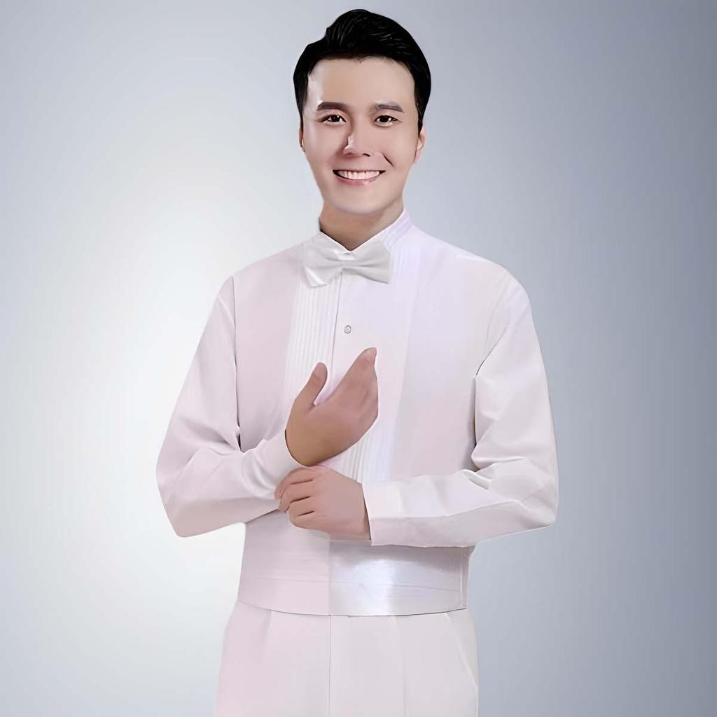 Men's Long Sleeve White Ruffled Dress Shirt for Weddings & Stage Performances