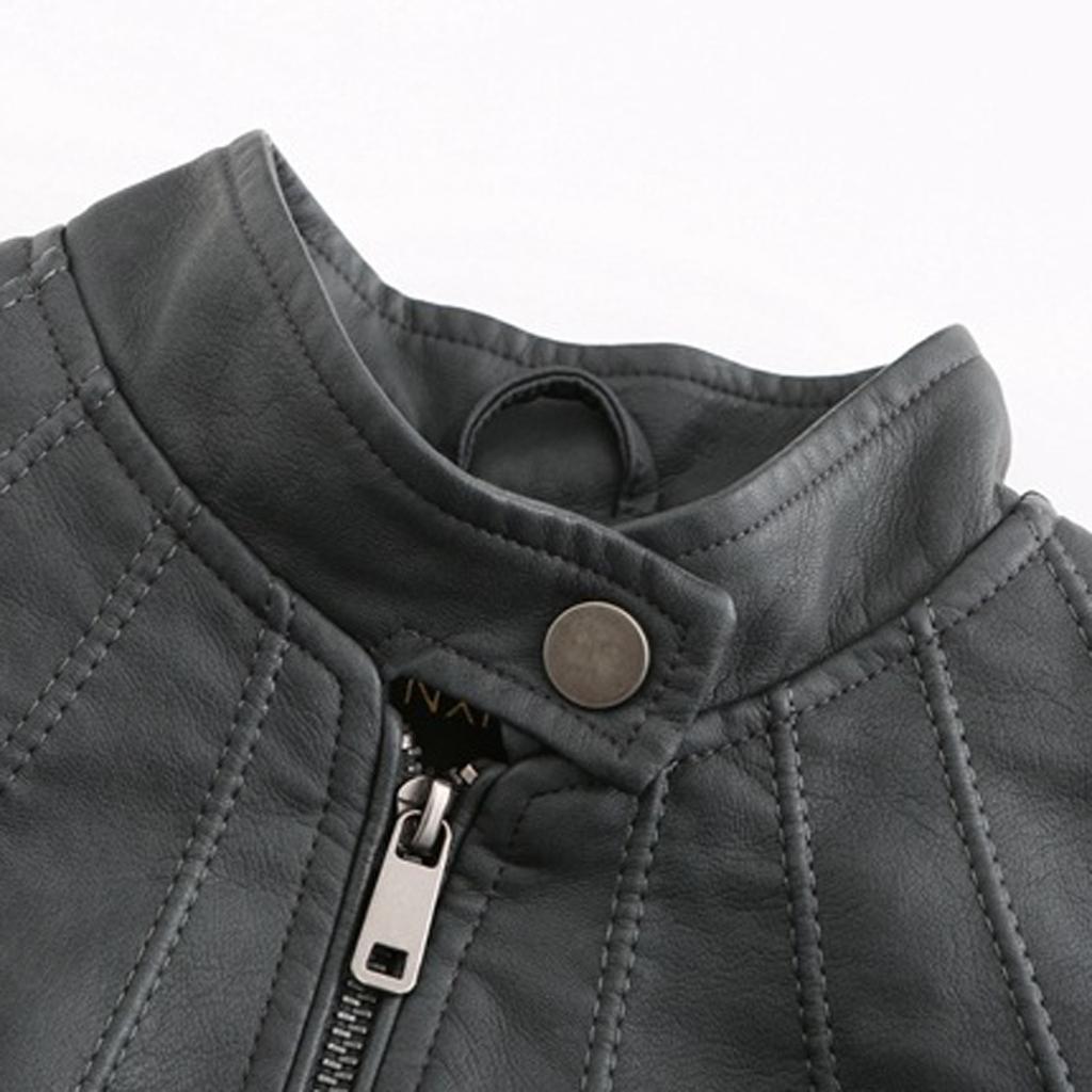 Women's Slim Leather Stand-Up Collar Zipper Stitching Solid Color Jacket