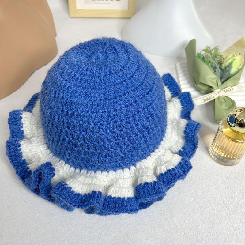 Handmade Crochet Conical Bucket Hat - Ruffled Brim Fisherman Hat for Women, Stylish Sun Protection Cap