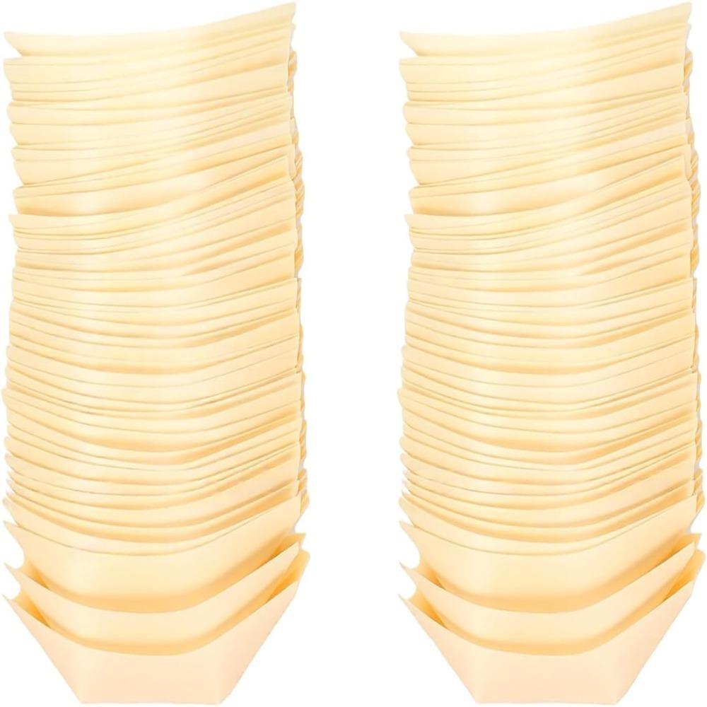 100Pcs Lightweight Appetizer Platters Wood Grain Mini Trays Practical Sushi Boat Trays Tastings