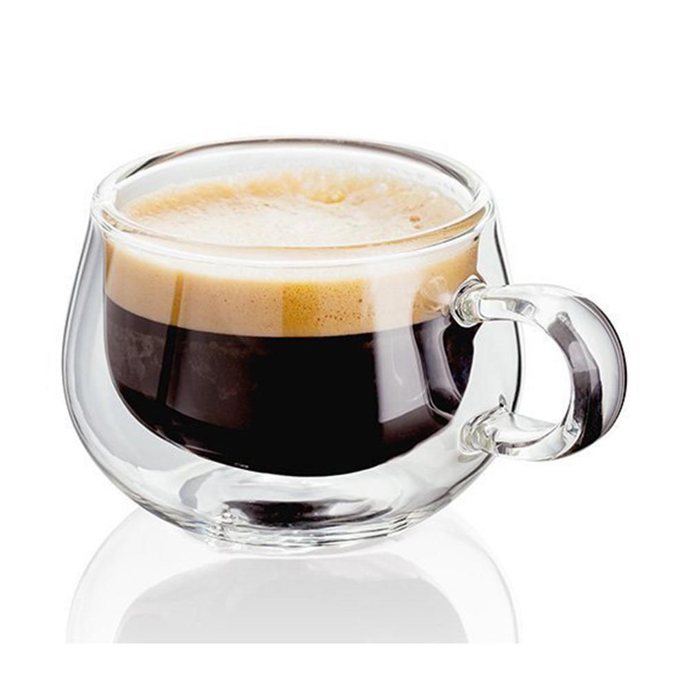 Double-Layer Heat-Resistant Coffee Cup with Handle - Transparent Glass for Home and Office Use