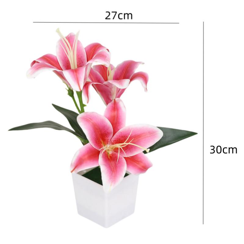 Artificial Lily Potted Bonsai Fake Lily with Leaf Potted Plant Wedding Flower Arrangement Props Home Decoration Party Decor