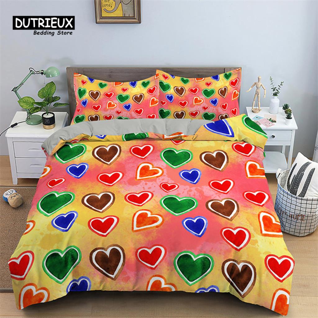 Red Rose Floral Duvet Cover Love Heart Bedding Set Microfiber Romantic Quilt Cover Queen King For Couple Wedding Valentine Decor