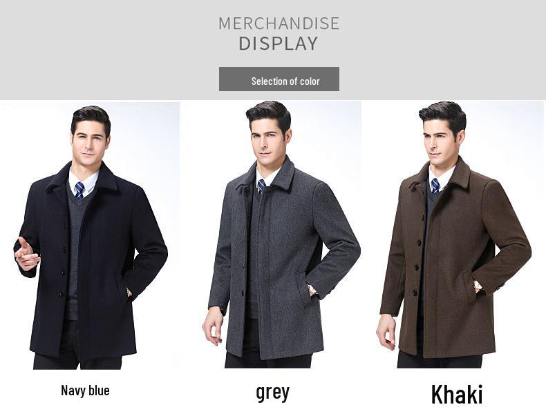 2024 Men's Mid-Length Wool Cashmere Coat - Winter Plus Size Business Style