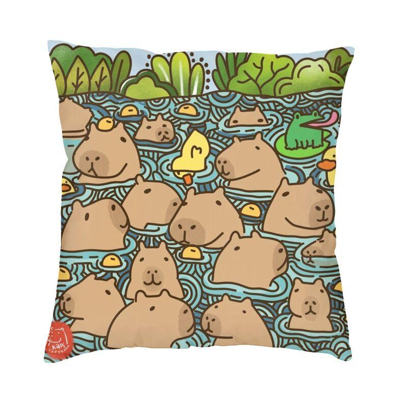 Doodle Plants Capybaras Pillow Case 40X40Cm Living Room Decoration Kawaii Wild Animals Cushions For Sofa Square Pillowcase