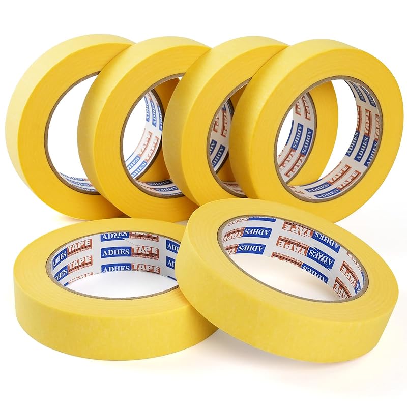 ADHES Yellow Painters Tape Yellow Masking Tape, 1.2 Inch X 55 Yards X 6 Rolls, No Residue Wall Safe Tape for Home Wall Painting, Building, School