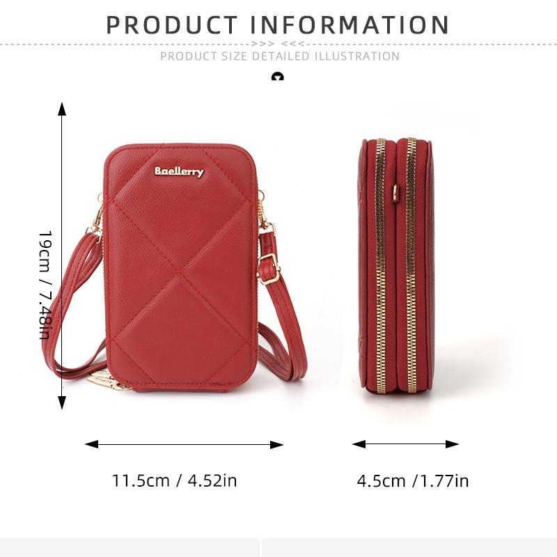 Baellerry Women's Cell Phone Bag Japanese and Korean Style Vertical Double Layer Single Shoulder Bag Fashion Zipper Crossbody Bag