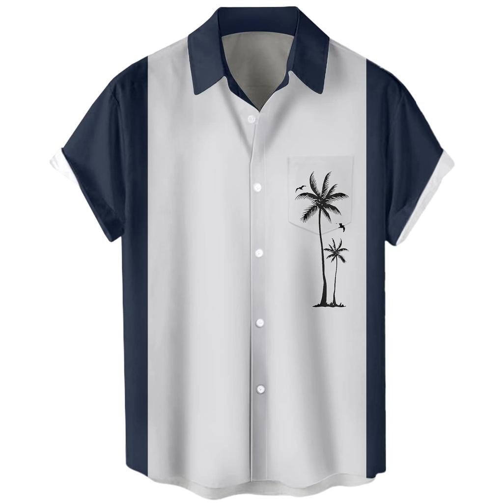 Χαβάης πουκάμισο για άντρες, ανδρικό vintage πουκάμισο μπόουλινγκ με κοντό μανίκι καλοκαιρινό πουκάμισο παραλίας