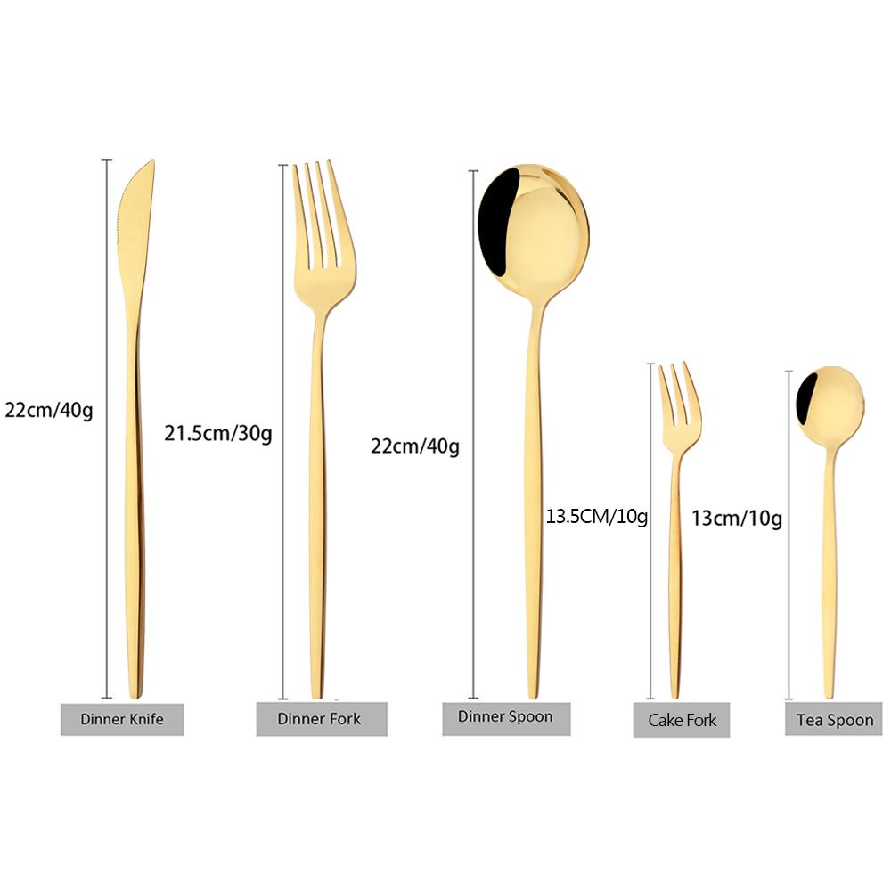 6People Gold Cutlery Set Mirror Stainless Steel Dinnerware Set Knife Cake Fork Tea Spoon Silverware Flatware Party Western Kitchen Tableware