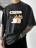 Cartoon Funny Cats Printed Men Washed Tee Shirt ONeck Cotton TShirts Casual Summer Clothes Vacation Beach Style Streetwear