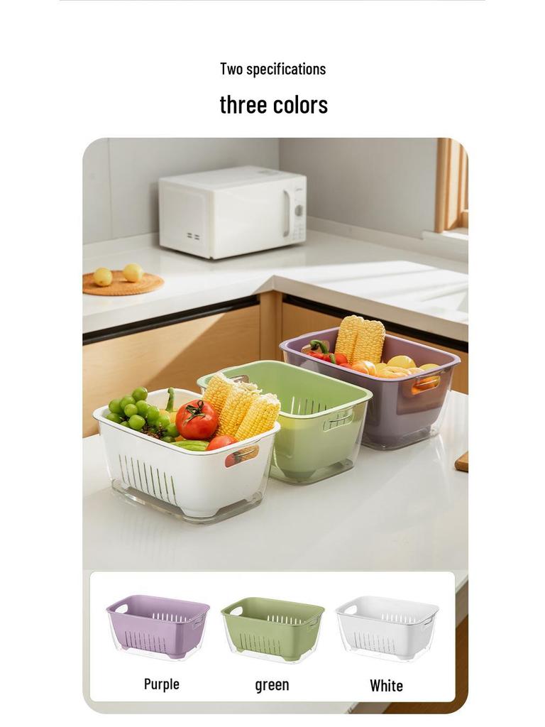 Dual-Layer Transparent Large-Capacity Fruit and Vegetable Drainer Basket for Kitchen and Living Room