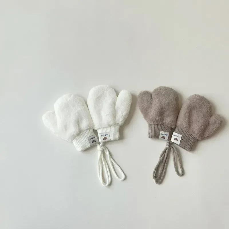 Baby Cartoon Bear Label Mittens Winter Warm Kids Girls Gloves Soft Fur Children Toddler Thick Child Fleece Cartoon Mittens 1-4Y