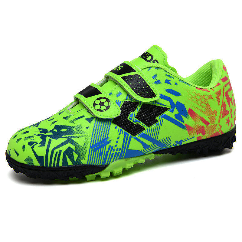Modne litery drukowane dziecięce buty piłkarskie korki halowe buty do futsalu chłopięce zielone długie buty piłkarskie z kolcami dziecięce Zapatos De Futbol