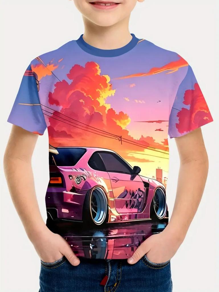 Boy T Shirt Racing Cars Print Boys T Shirts Kids Clothes Fashion Children Top Short Sleeve Child T-Shirt Casual Baby Boy Clothes