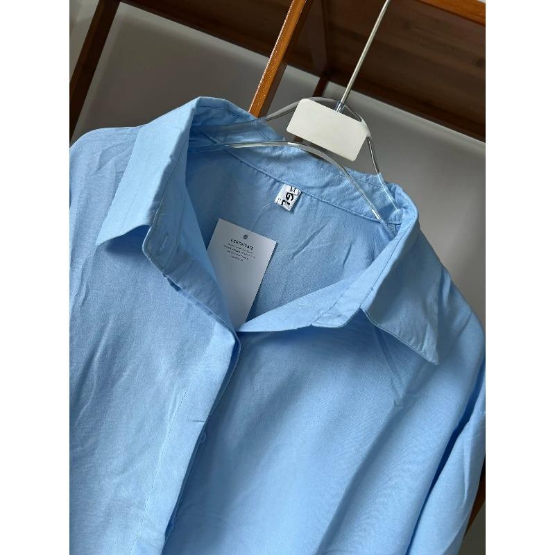 Women Linen Shirt Casual Loose Long Sleeve Thin Summer Turn Down Collar French Style Sunscreen Clothing
