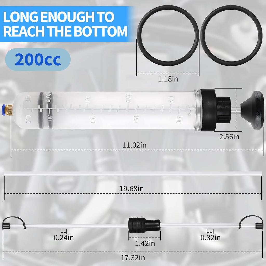 2-Pack 200CC Automotive Fluid Extractor Pump, Manual Oil Change Syringe with 50cm Rubber Hose, Manual Suction Vacuum Fuel Car Transfer for Power