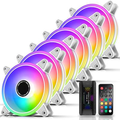 120mm RGB White PC Case Fan 5V 3PIN ARGB Motherboard AURA Sync Synchronized LED Fan Quiet High Performance 6PIN Connector Speed Control with Remote