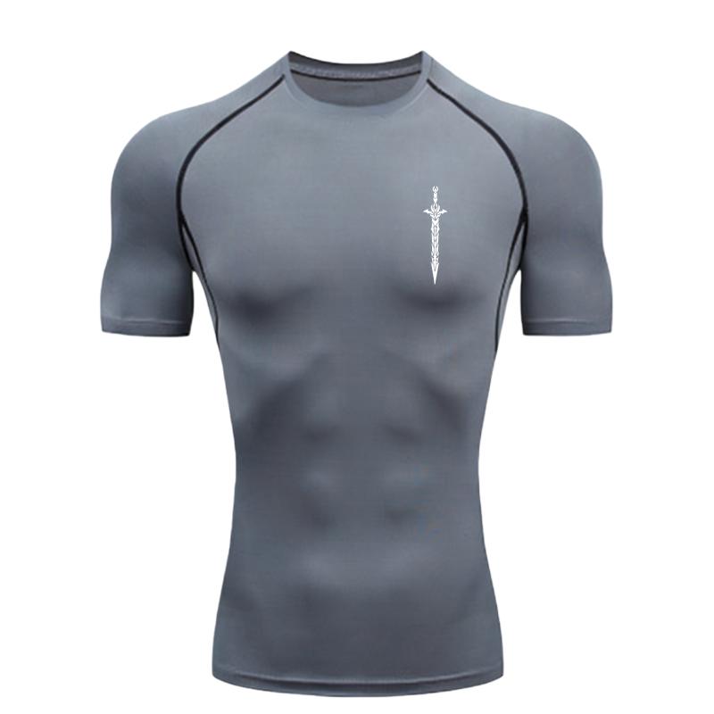 Black Sword Design Men's Sports T-Shirt Training Fitness Compression Workout T-Shirt Quick Dry Short Sleeve